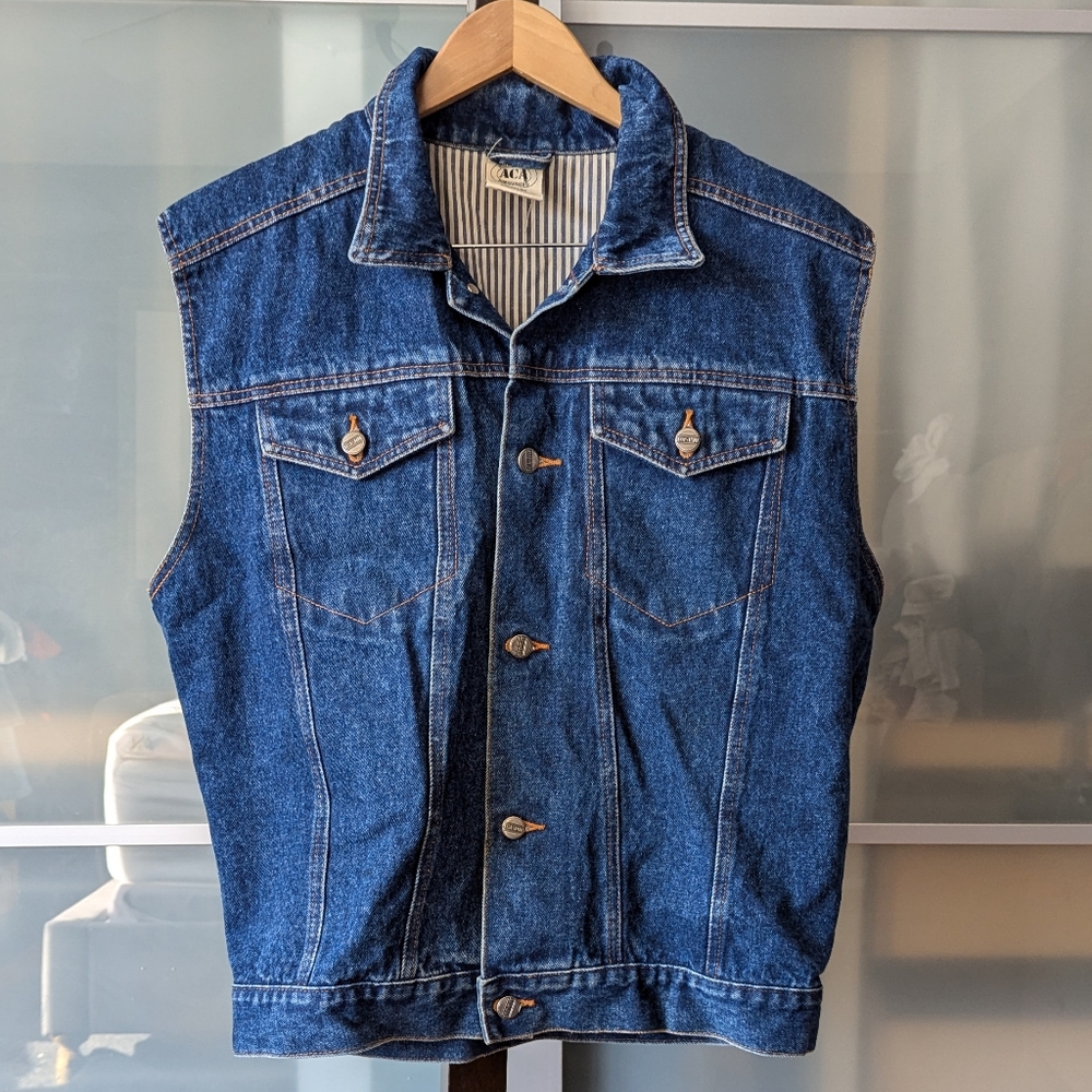 📼Vintage ACA-JOE Denim Vest Western Jean Dark Medium Wash 90s - Men's Medium